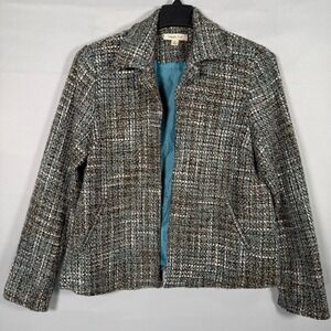 Women's Coldwater Creek M‎ Multicolor Tweed Blend Blazer Jacket Open Collared